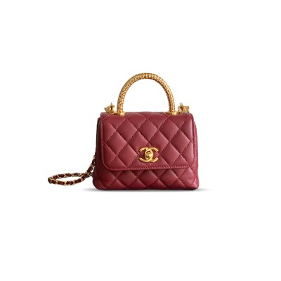CHANEL 25A CALFSKIN QUILTED TOP HANDLE FLAP BAG 103723 (14*11.5*5.5cm)